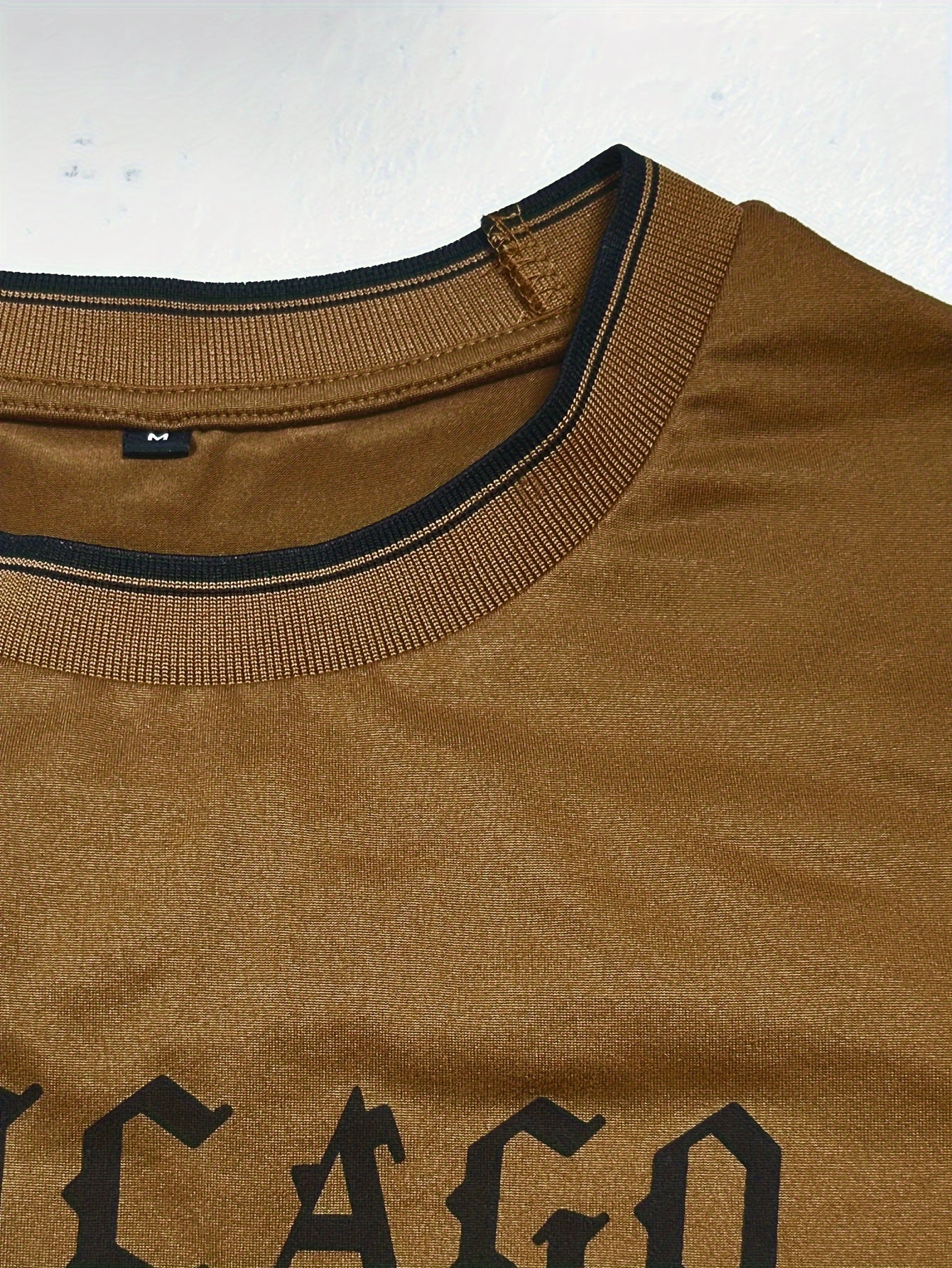 CHICAGO Print Men's Street Daily Long Sleeve High Stretch T-shirt, Spring Fall Outdoor, Men's Clothing