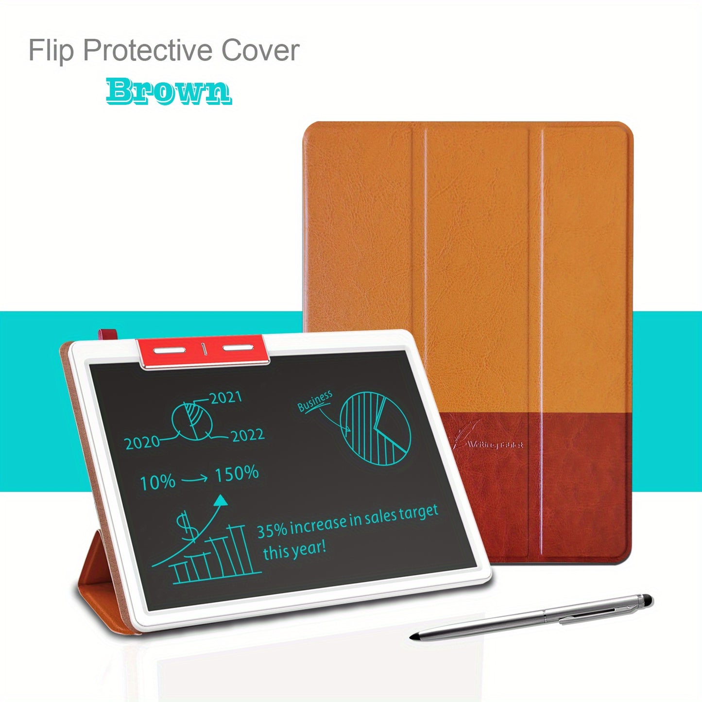 25.4 cm LCD Note Book LCD Writing Tablet With Faux Leather Protective Case, Electronic Drawing Board For Digital Handwriting Pad Doodle Board School Or OfficeBlack