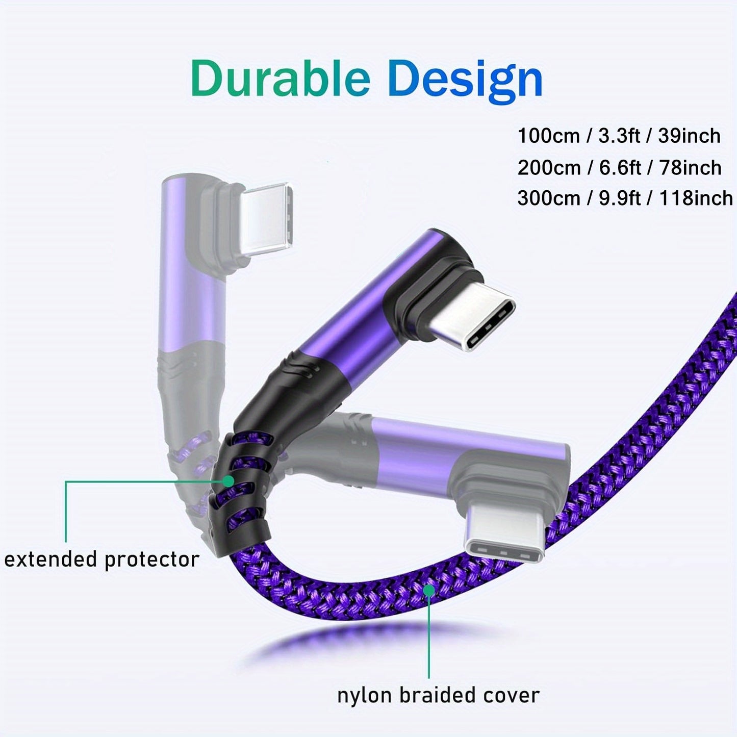 Type C Charger Fast Charging, Right Angle USB to USB C Cable Braided USBC Charger for Huawei Xiaomi RedMi Oppo Oneplus and More Smartphone