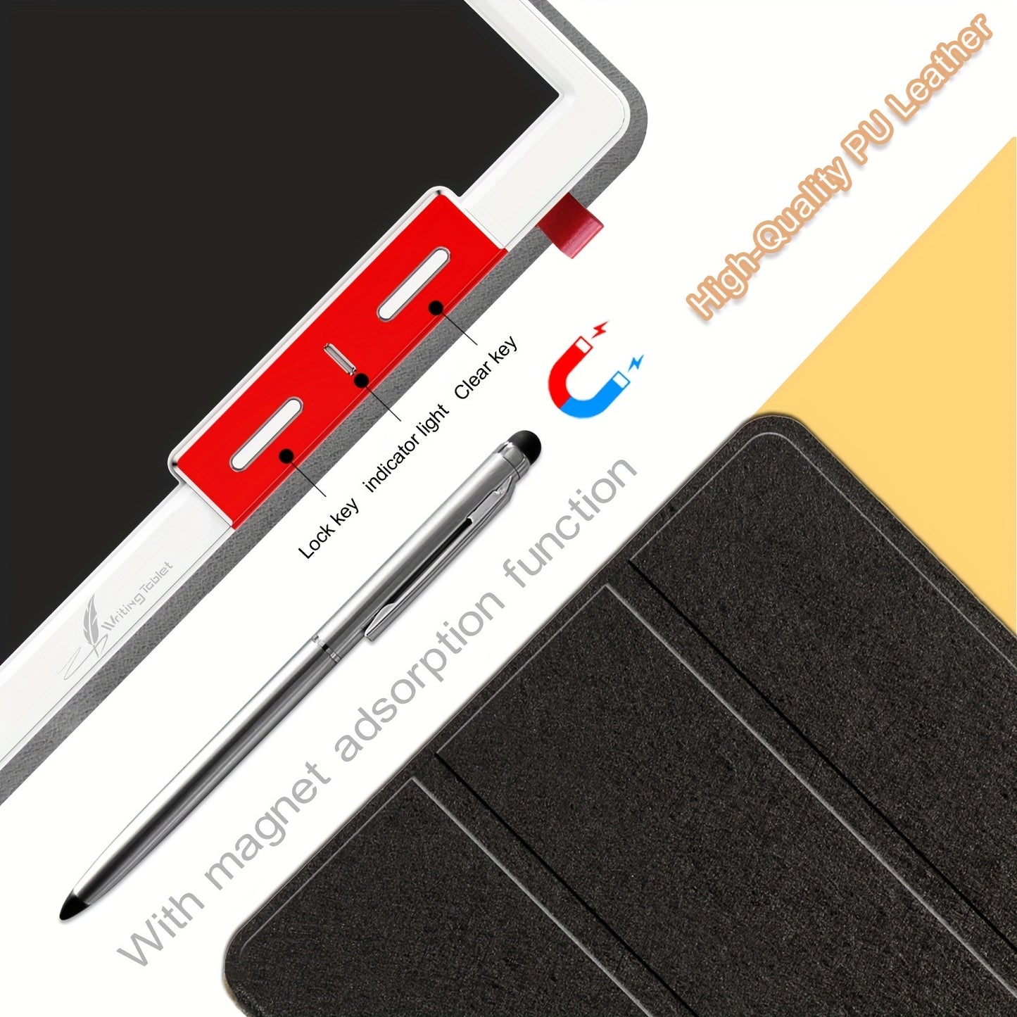 25.4 cm LCD Note Book LCD Writing Tablet With Faux Leather Protective Case, Electronic Drawing Board For Digital Handwriting Pad Doodle Board School Or OfficeBlack