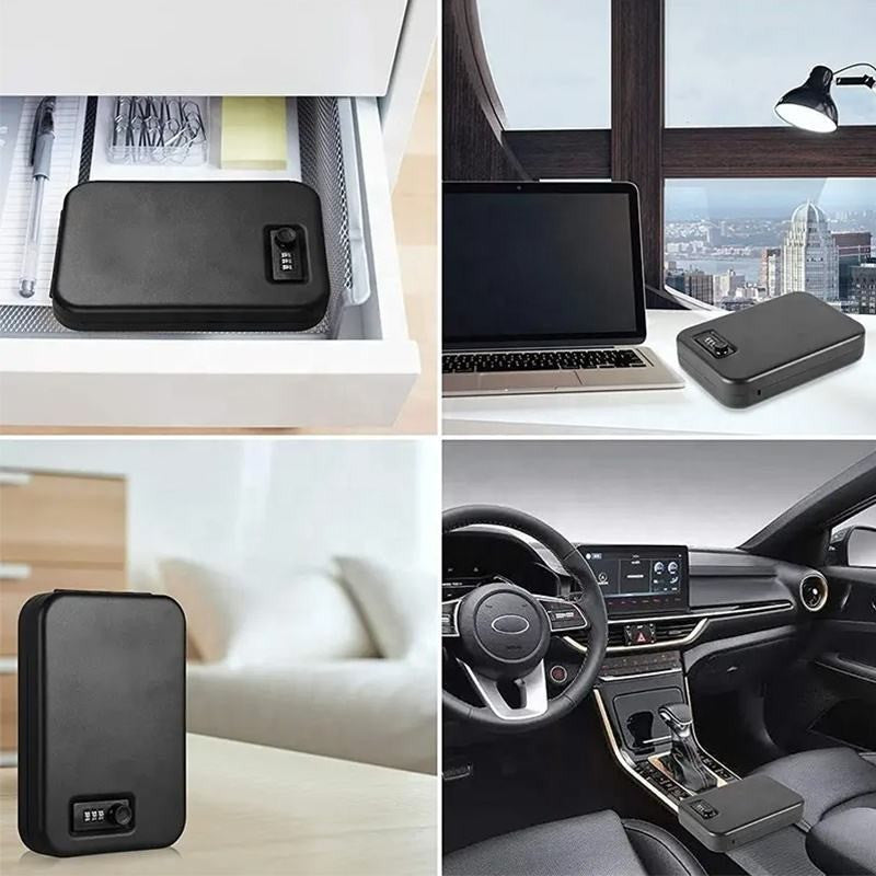 1pc Durable Iron Portable Security Case Lock Box with Combination Lock, Password-Protected Safe for Car, Home, Jewelry, and Cash Storage - Black