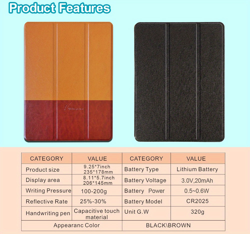 25.4 cm LCD Note Book LCD Writing Tablet With Faux Leather Protective Case, Electronic Drawing Board For Digital Handwriting Pad Doodle Board School Or OfficeBlack