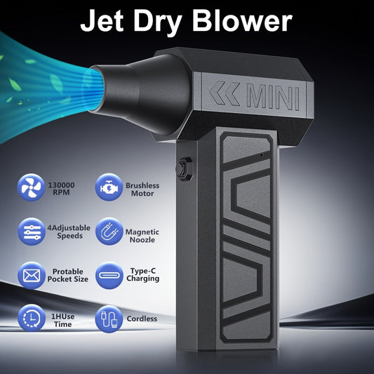 Electric Air Duster Type-C Charging Cleaning Blower Tool Turbo Jet Fan 130000RPM Car Blowing Snow 4 Gears adjustable Portable
