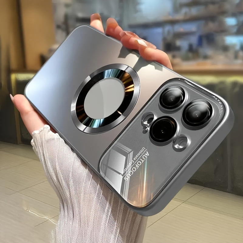 Luxury Matte Magnetic Wireless Charging Phone Case for Iphone 15 14 13 12 11 Pro Max 15 Pro Case with Glass Lens Protector Soft Bumper Shockproof Cover