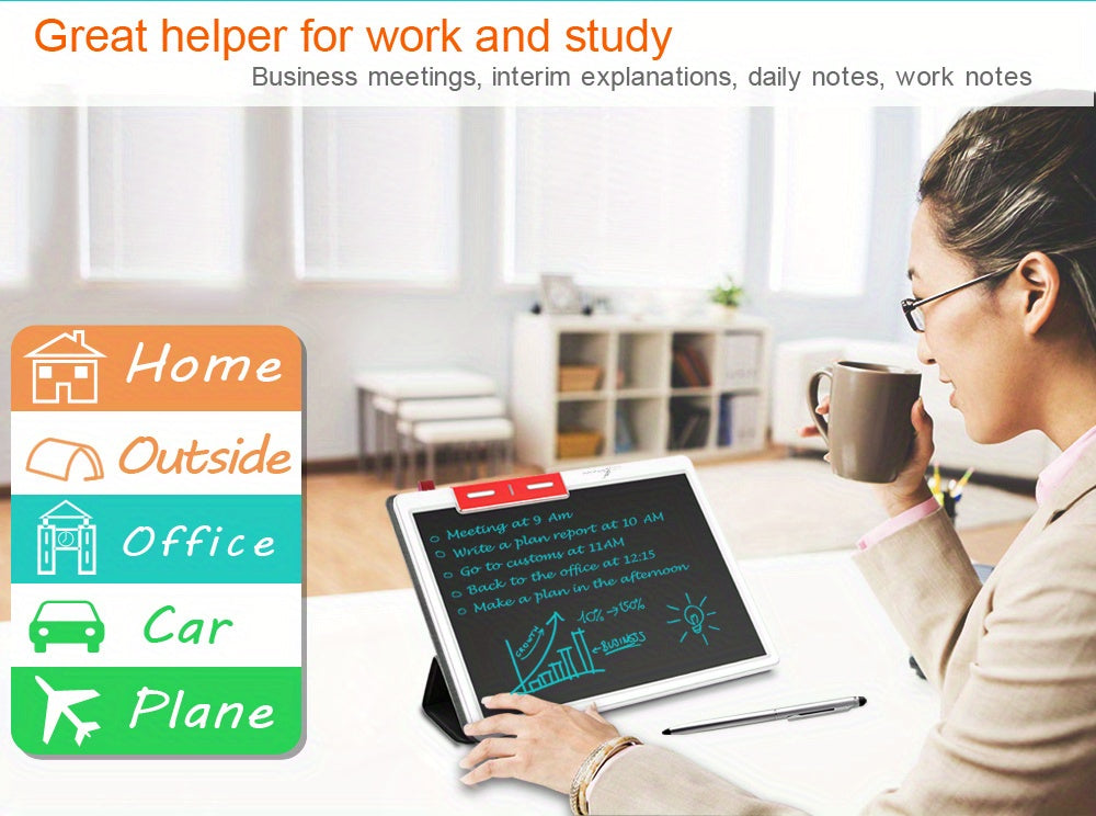 25.4 cm LCD Note Book LCD Writing Tablet With Faux Leather Protective Case, Electronic Drawing Board For Digital Handwriting Pad Doodle Board School Or OfficeBlack