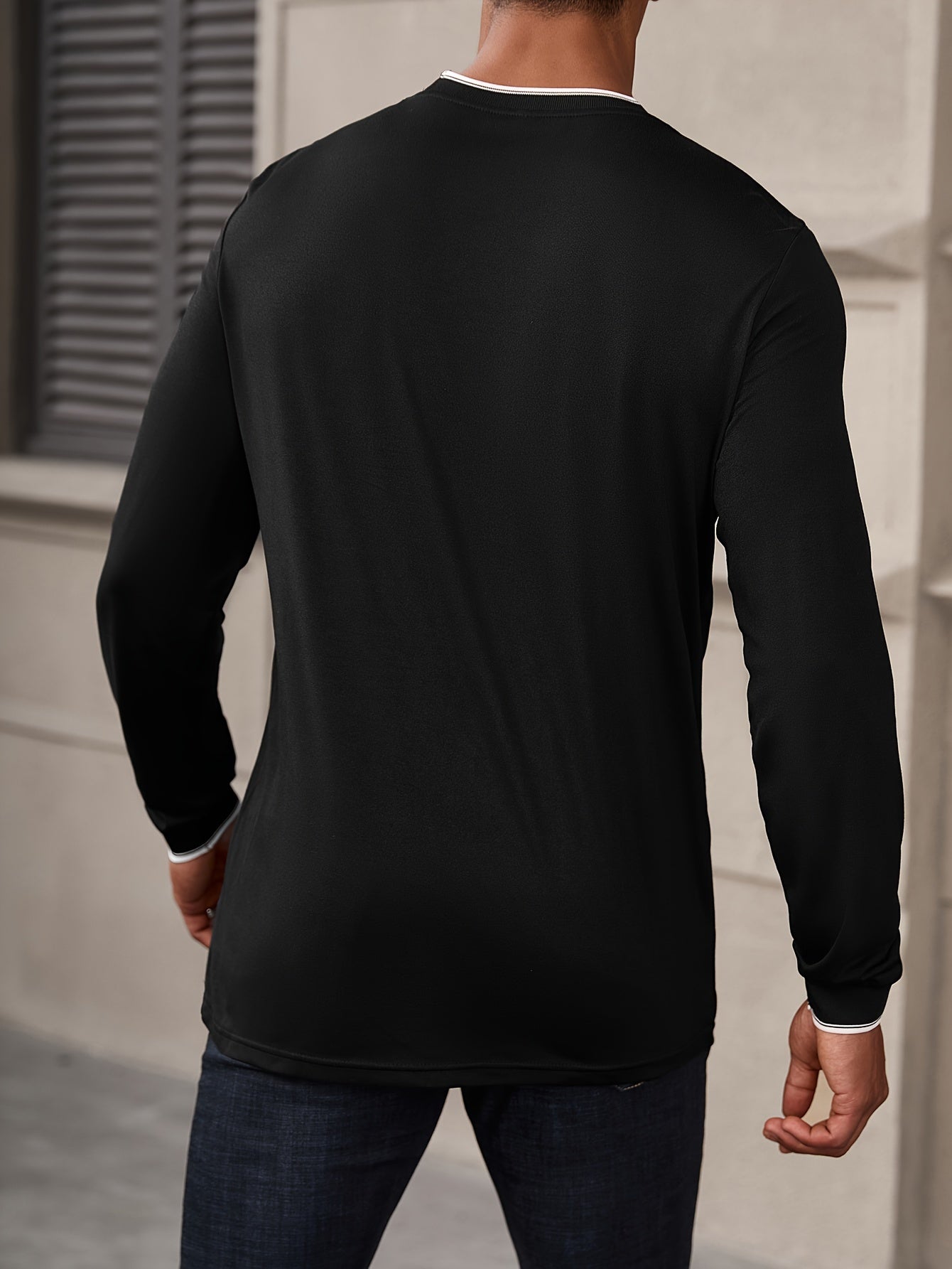 CHICAGO Print Men's Street Daily Long Sleeve High Stretch T-shirt, Spring Fall Outdoor, Men's Clothing