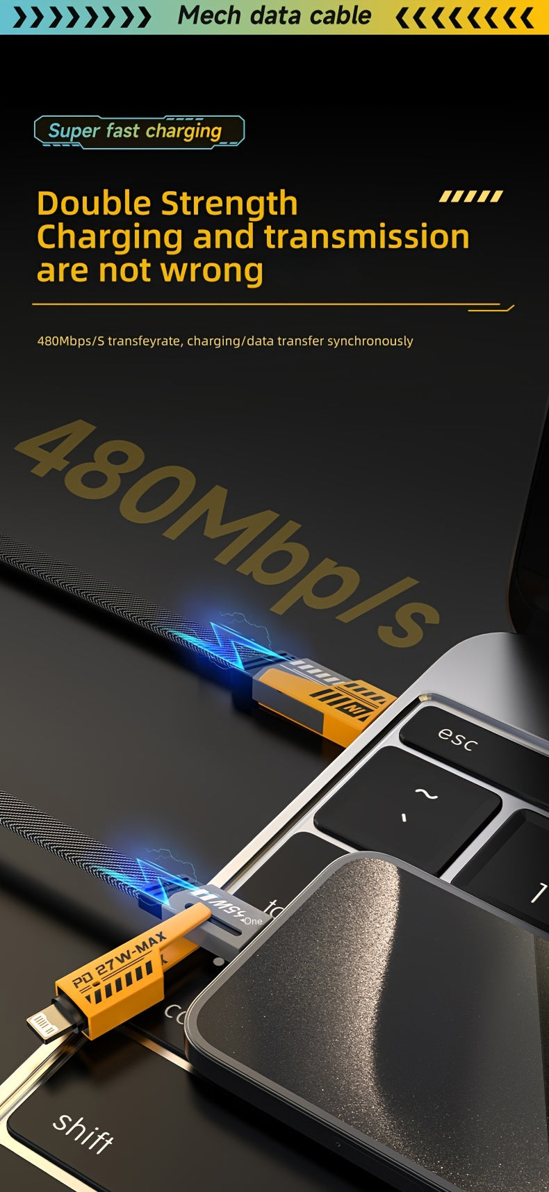 4-in-1 Fast Charging Cable, 47.24 in/120cm Dual Type-C & USB Lighting Connectors, Fabric Flat Cable, Matte Surface, USB Male to Male, Compatible with iPhone 15, For IPhone, USB Type C Charger Tablet Charge Cable