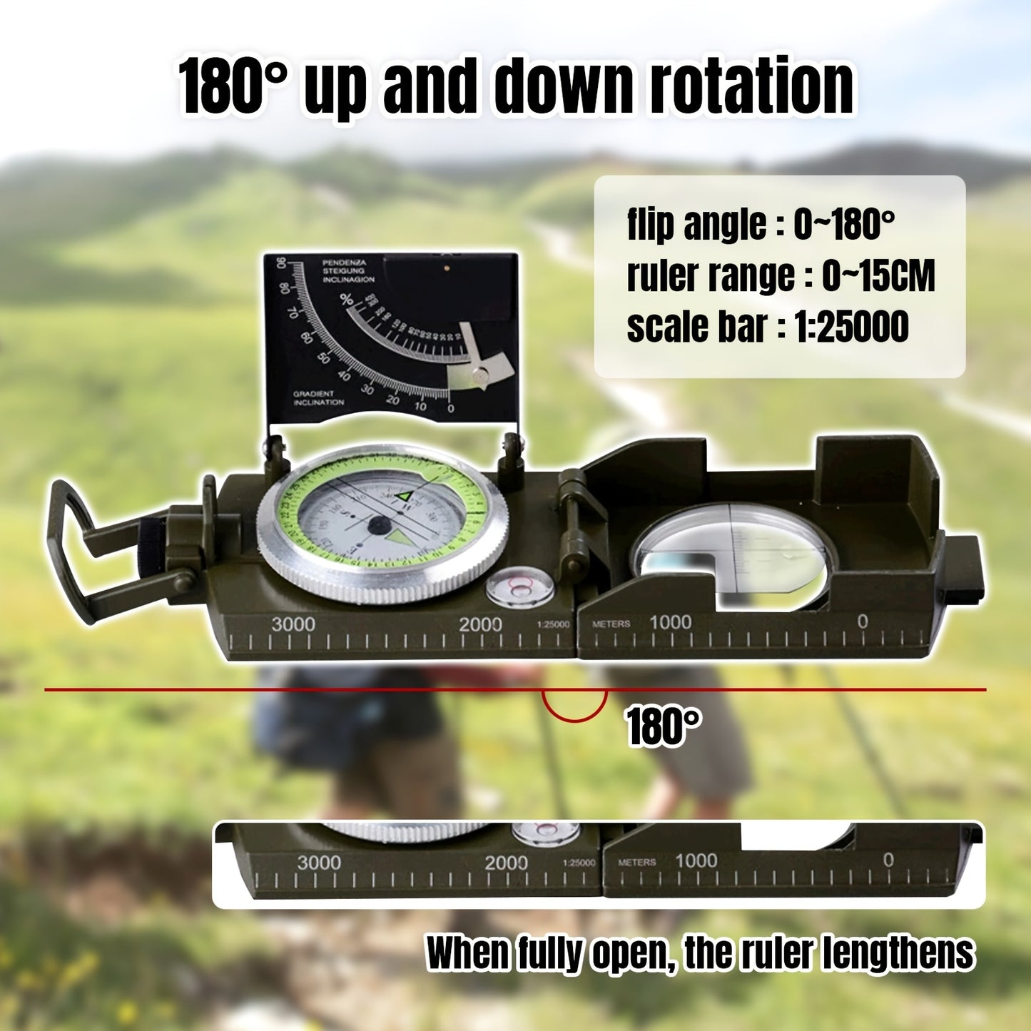 Multifunctional Luminous Dial Waterproof Anti-fog Accurate Military Compass For Hiking Camp