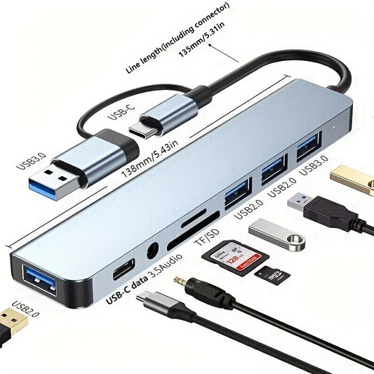 8-in-1 USB 3.0 Hub for Laptops & Desktops - Type-C Docking Station with Multi-Port Simultaneous Use, High-Speed Scaling, CD/TF Card Reader, Keyboard, Mouse, Hard Drive, and Fan Connections, Docking Station for Laptop