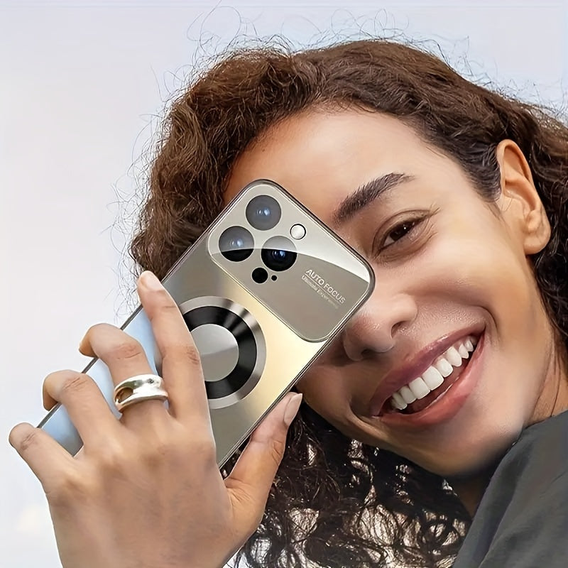 Luxury Matte Magnetic Wireless Charging Phone Case for Iphone 15 14 13 12 11 Pro Max 15 Pro Case with Glass Lens Protector Soft Bumper Shockproof Cover