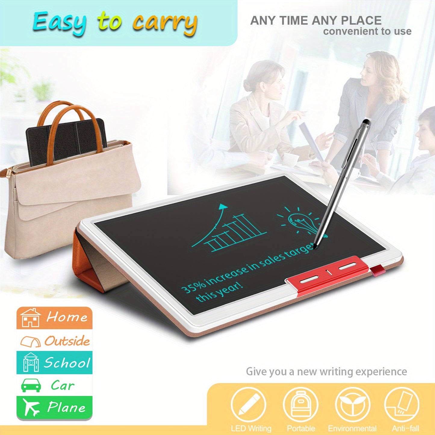 25.4 cm LCD Note Book LCD Writing Tablet With Faux Leather Protective Case, Electronic Drawing Board For Digital Handwriting Pad Doodle Board School Or OfficeBlack