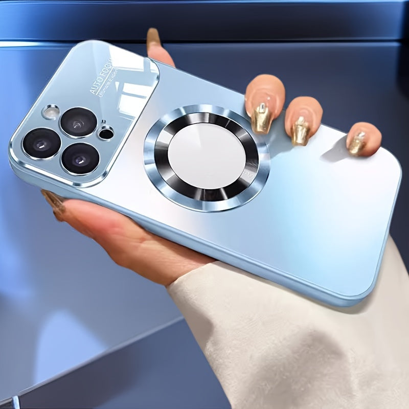 Luxury Matte Magnetic Wireless Charging Phone Case for Iphone 15 14 13 12 11 Pro Max 15 Pro Case with Glass Lens Protector Soft Bumper Shockproof Cover