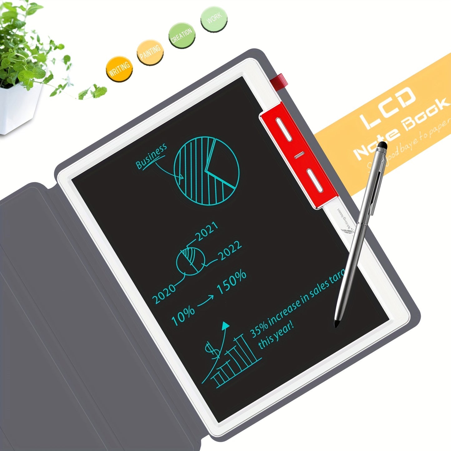25.4 cm LCD Note Book LCD Writing Tablet With Faux Leather Protective Case, Electronic Drawing Board For Digital Handwriting Pad Doodle Board School Or OfficeBlack