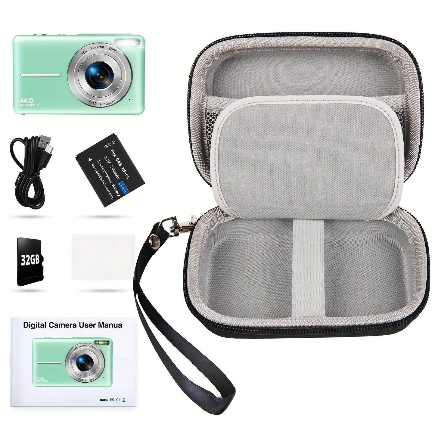 Stuogyum Dc403 Compact Digital Camera - 44Mp, Fhd 1080P Video, 16X Digital Zoom, Auto-Focus, Anti-Shake, Includes 32Gb Memory Card, 700Mah Battery & Case - Perfect For Beginners