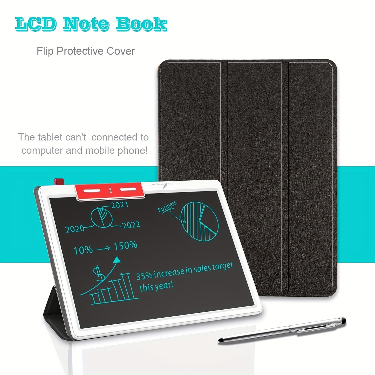 25.4 cm LCD Note Book LCD Writing Tablet With Faux Leather Protective Case, Electronic Drawing Board For Digital Handwriting Pad Doodle Board School Or OfficeBlack