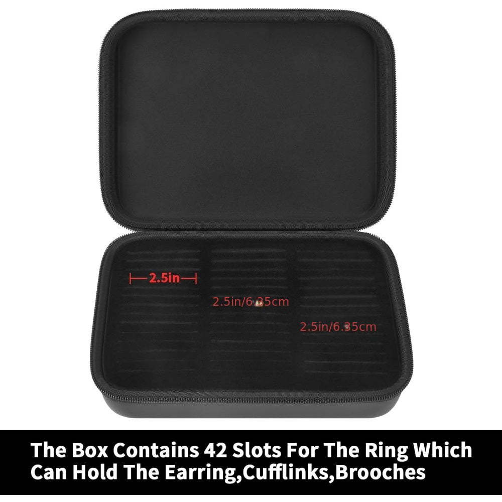 EVA Material Ring Organizer Storage Case - 42-Slot Jewelry Display Box for Rings, Earrings, Brooches, Cufflinks - Fits 50+ Rings Showcase Holder