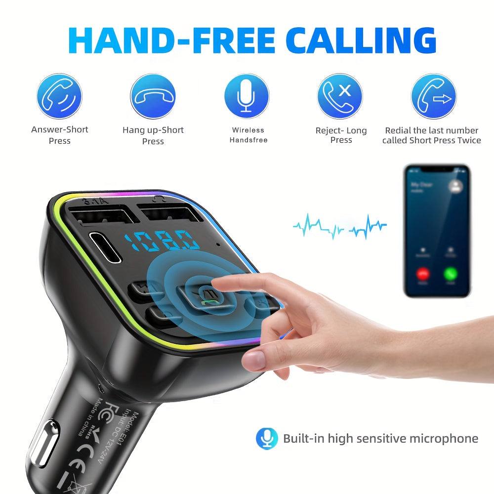 Car mp3 player Wireless FM Transmitter Type C USB C Fast Charging Dual USB car Charger Handsfree Car Kit MP3 Player FM Modulator
