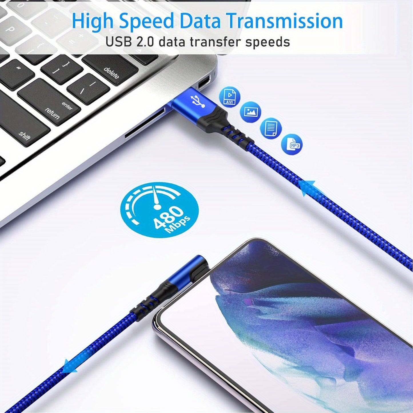 Type C Charger Fast Charging, Right Angle USB to USB C Cable Braided USBC Charger for Huawei Xiaomi RedMi Oppo Oneplus and More Smartphone