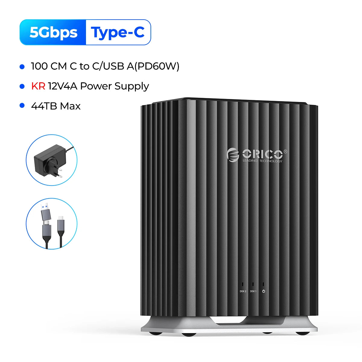 ORICO HDD Docking Station 2Bay 5Bay Type-C Personal Storage 12V 4A Power Supply Silent Design Strong Heat Dissipation 3.5"