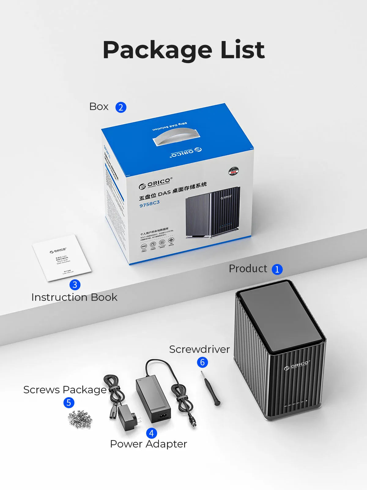 ORICO HDD Docking Station 2Bay 5Bay Type-C Personal Storage 12V 4A Power Supply Silent Design Strong Heat Dissipation 3.5"