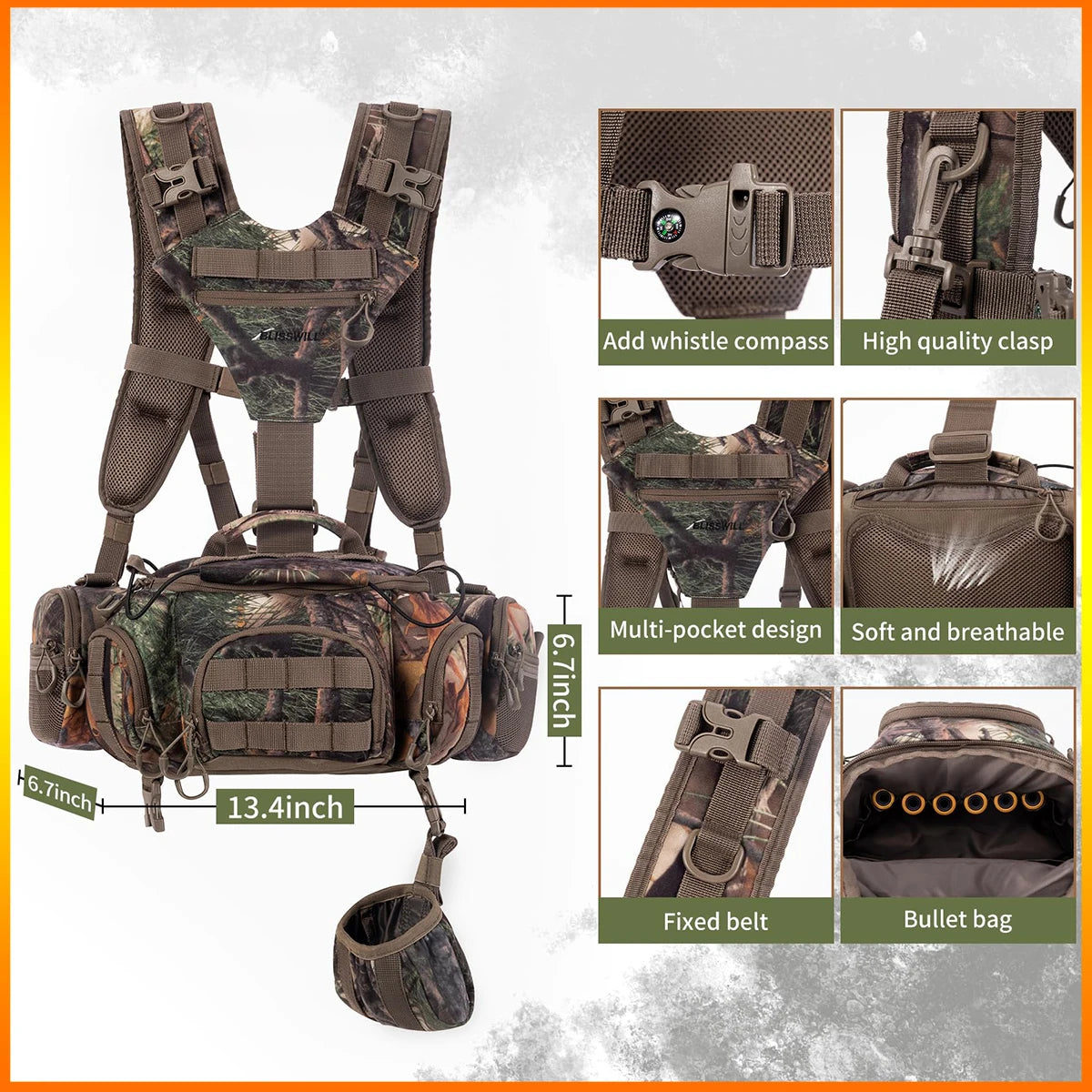 Hunting Backpack Hunting Fanny Pack with Harness Pouch Turkey Hunting fanny Harness houlder-Supported Waist pack for Bow Rifle