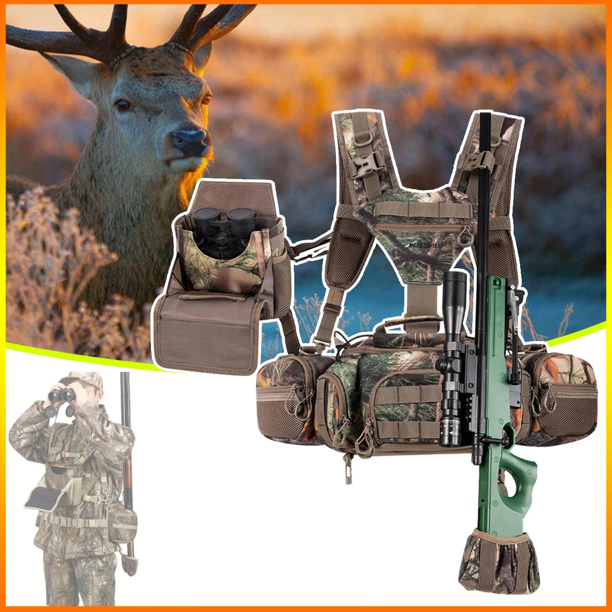 Hunting Backpack Hunting Fanny Pack with Harness Pouch Turkey Hunting fanny Harness houlder-Supported Waist pack for Bow Rifle