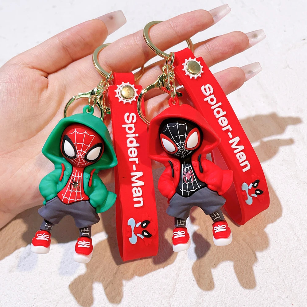 MINSON Marvel Spiderman Keychains Cute Pendant Keyrings Jewelry For Bag Collection Ornaments Accessories Birthday Toy Gifts