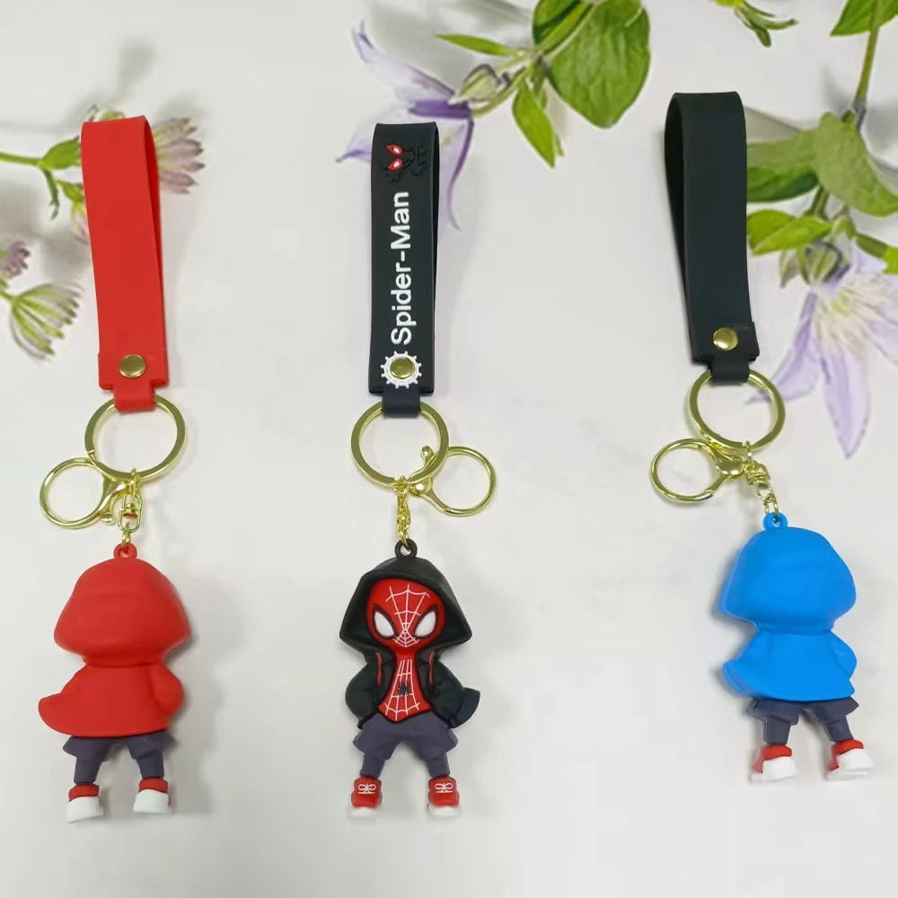 MINSON Marvel Spiderman Keychains Cute Pendant Keyrings Jewelry For Bag Collection Ornaments Accessories Birthday Toy Gifts