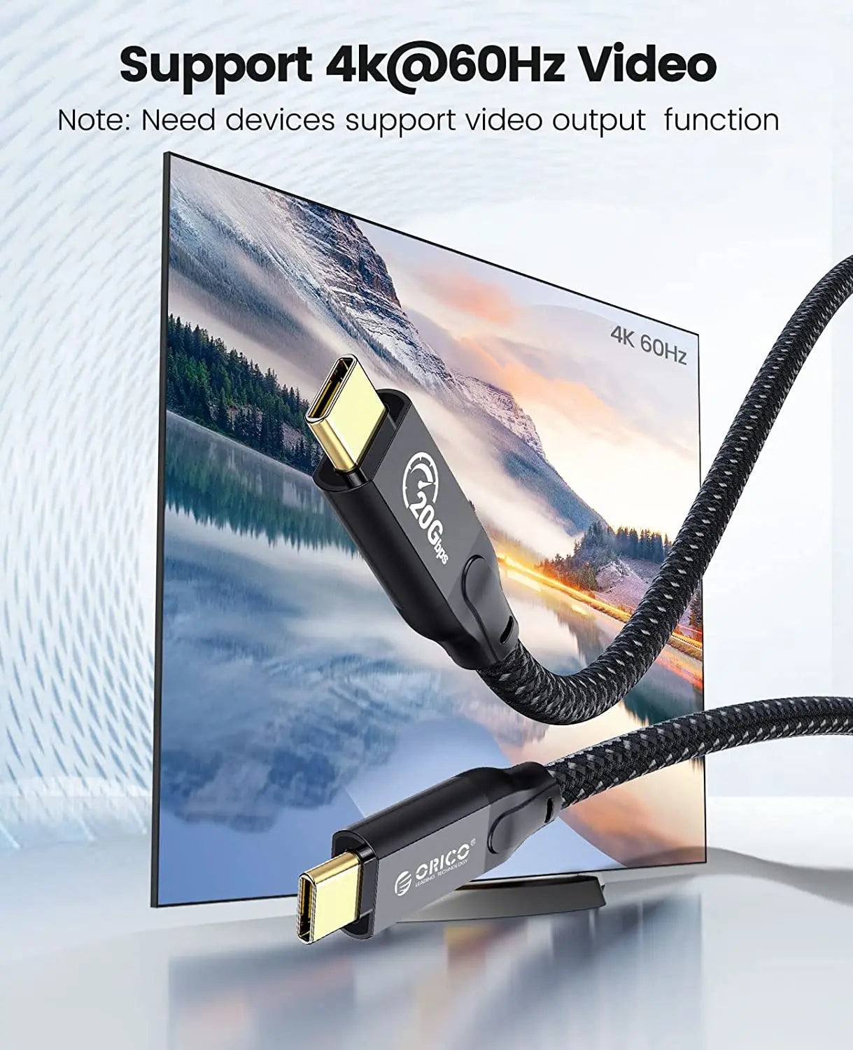 ORICO 5m 20Gbps USB C Cable PD100W Fast Charger Cord USB3.2 Gen 2 HD 4K@60Hz Video Braided with E-mark for Laptop MacBook