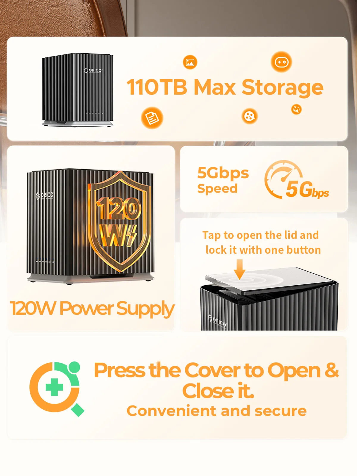 ORICO HDD Docking Station 2Bay 5Bay Type-C Personal Storage 12V 4A Power Supply Silent Design Strong Heat Dissipation 3.5"