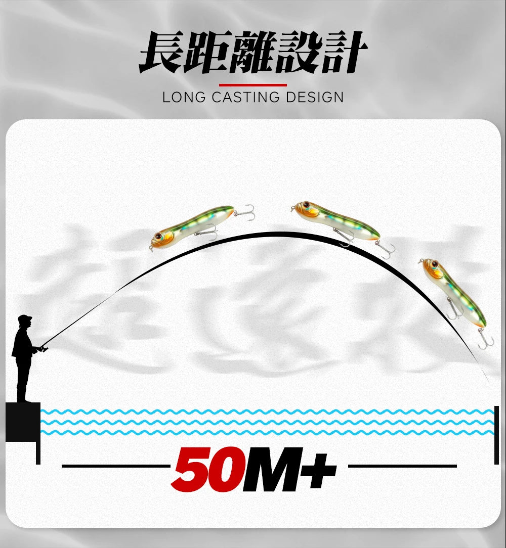 HuntHouse Trairao topwater lure Pencil lure long casting fishing for Bass Pike lure Crazy surface darter sound loud