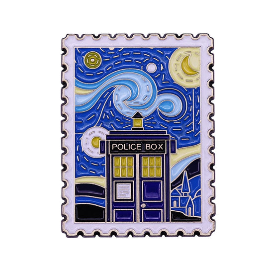 Police Box Van Gogh Starry Night Enamel Pin sun moon sky Brooch painting art film themed Accessory