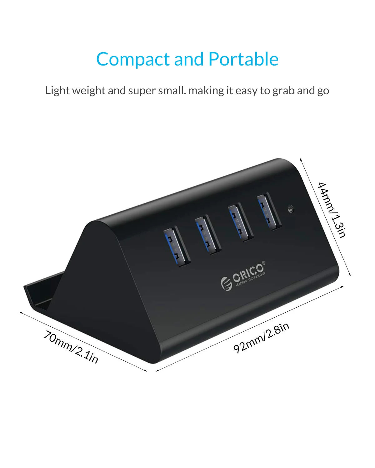 ORICO USB HUB High Speed Mini 4 Port USB 3.0 HUB for Desktop Laptop with Phone and Tablet Stand Computer Accessories Black