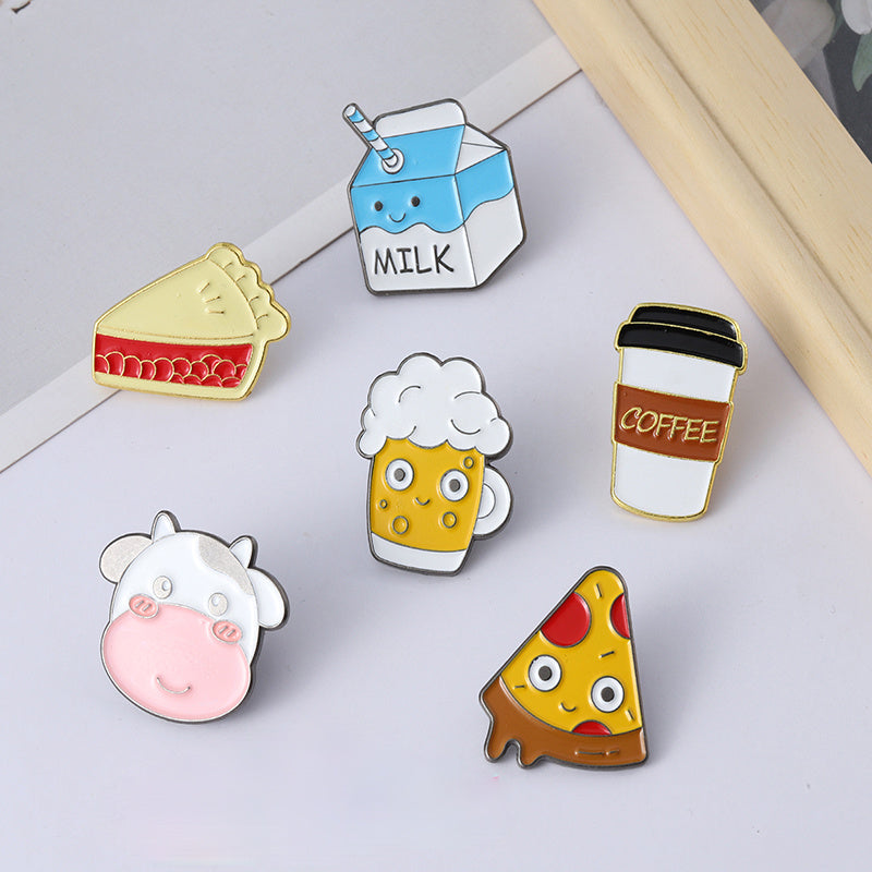 pins Wholesale Pizza Enamel Pin Coffee Brooches Food Badges Beer Milk Cake Cow Jewelry Hat Bag Accessories Women Girl Jewelry