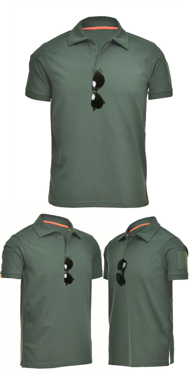 Tactical T-shirt Combat T Shirt Quick Dry Tees Men's Outdoor Hunting Camping Hiking O-Neck Lapel Short Sleeve