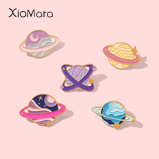 Star Sky Galaxy Collection Enamel Pins Romantic Space Planet Metal Cartoon Badge Bag Hat Lapel Women Jewelry Kid Astronaut Gifts