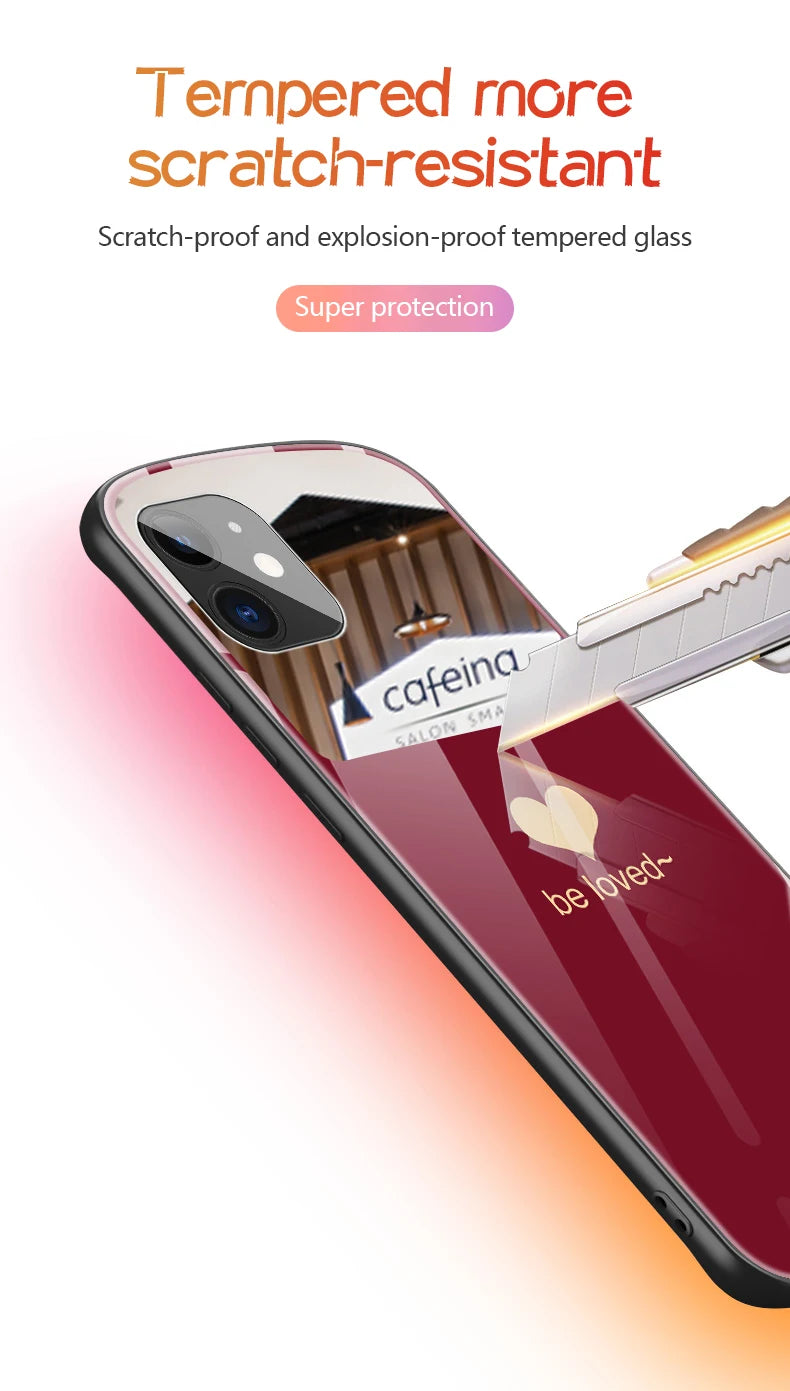 Luxury Cute Oval Heart-shaped Tempered Glass Phone Case For iPhone 16 E 15 14 13 12 11 Pro Max XS XR Plus Mirror Silicone Cover