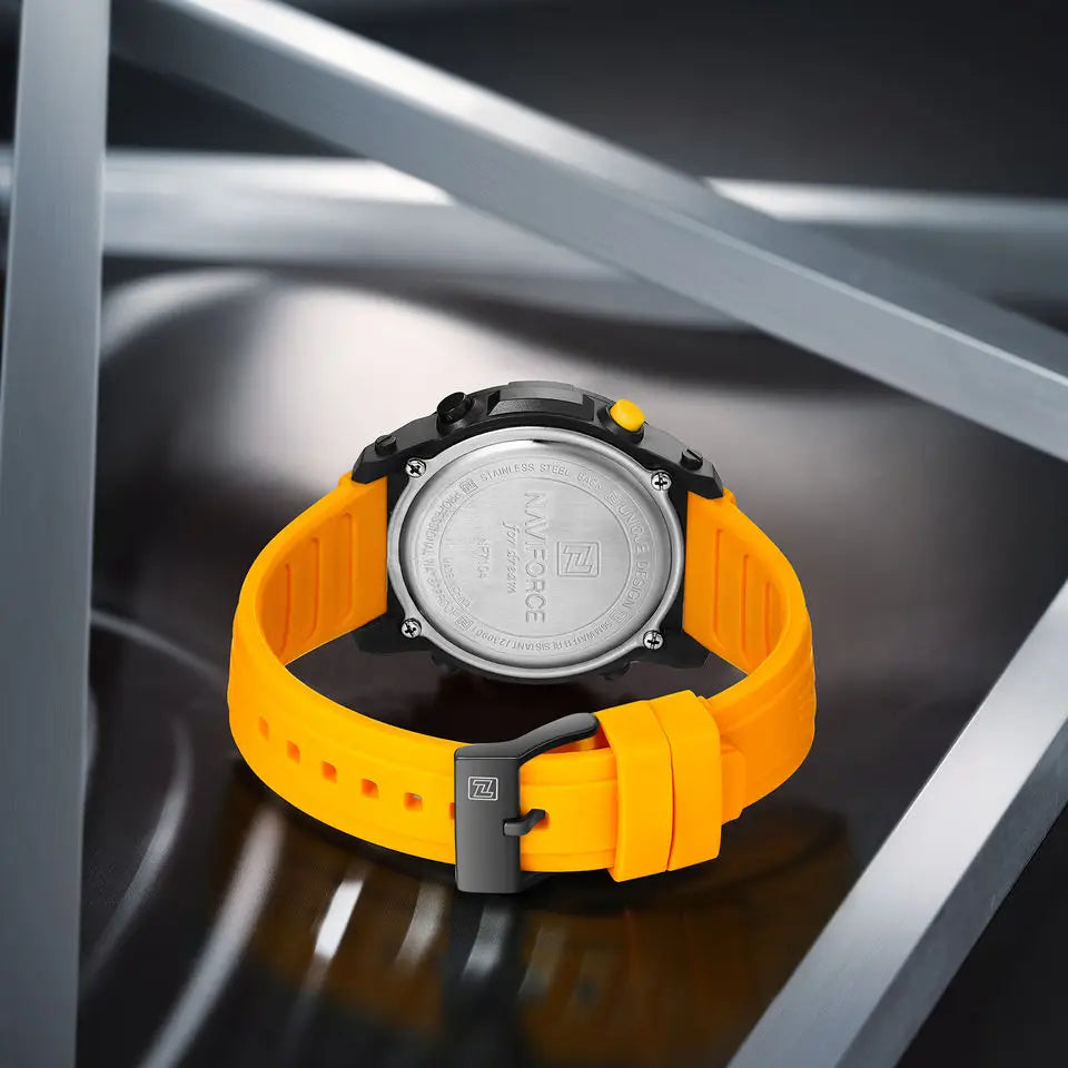 For 7104 Men's Watch Simple Fashion Casual Sports Stainless Steel Case 3ATM Waterproof Luminous Calendar Silicone Strap