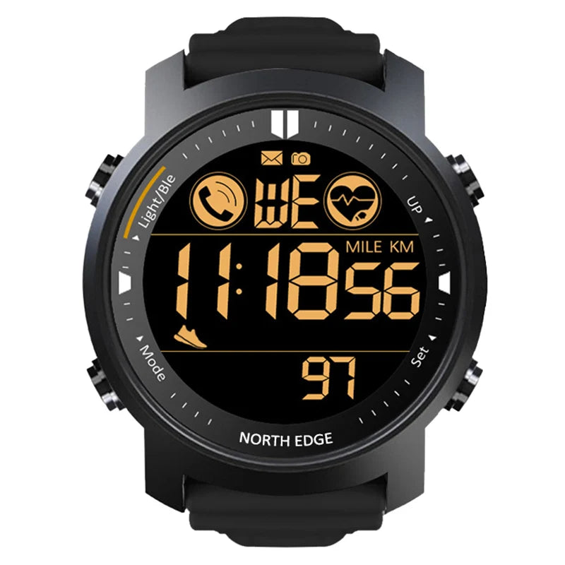NORTH EDGE Men's Digital Watch Military Waterproof 50M Running Sports Pedometer Stopwatch Watch Heart Rate Wristband Android IOS