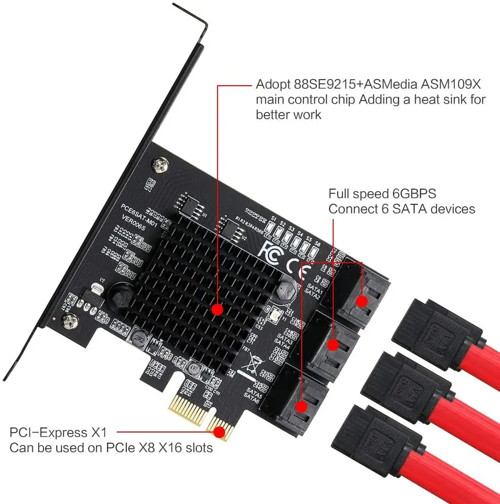 PCIe SATA Card 6/10 Port 6Gbps SATA 3.0 PCIe Card,Support 10 SATA 3.0 Devices, Built-in Adapter Converter For Desktop PC
