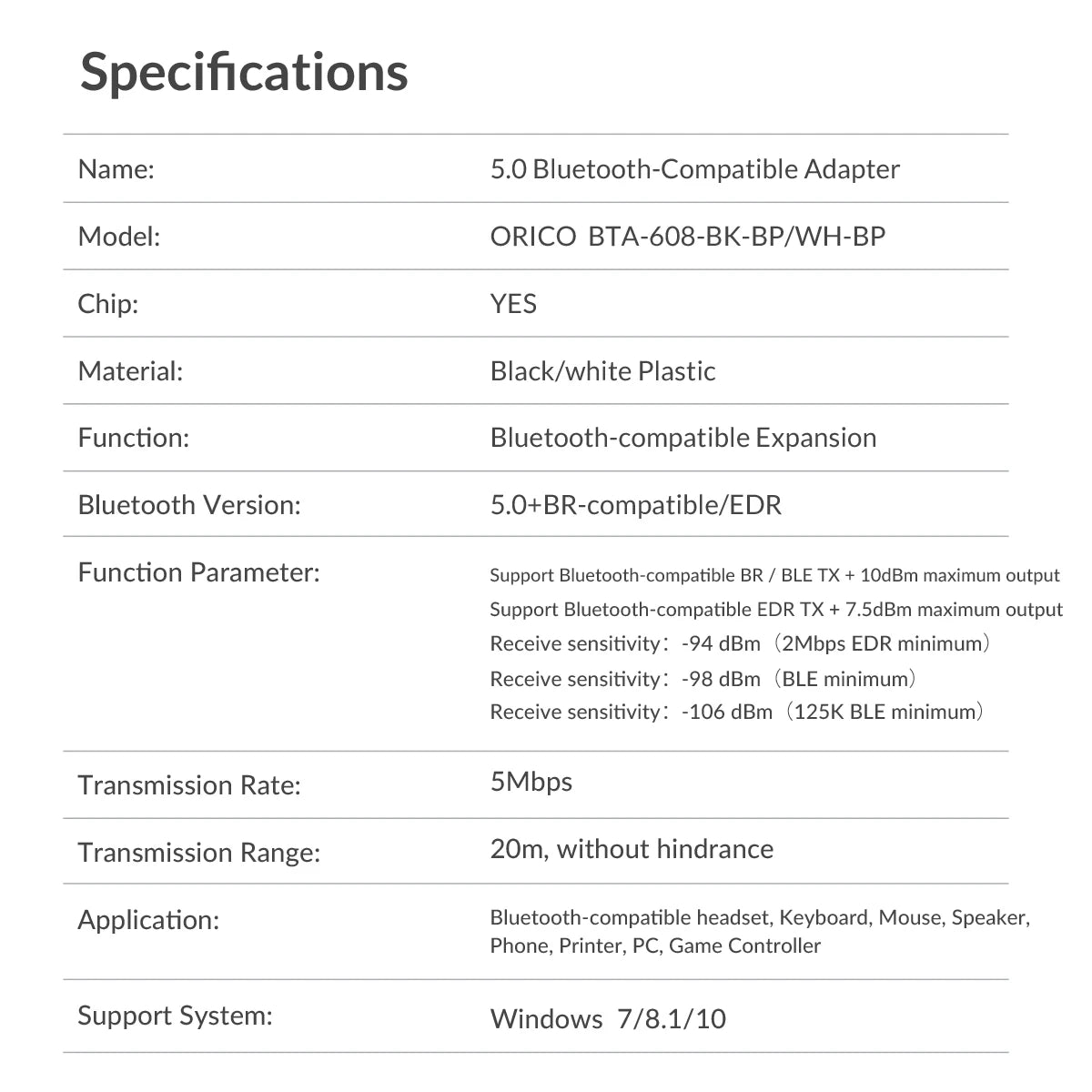 ORICO USB Bluetooth 5.0 Adapter USB Bluetooth for PC Bluetooth 5.0 For PC Speaker Laptop soundbox Wireless Mouse USB Transmitter