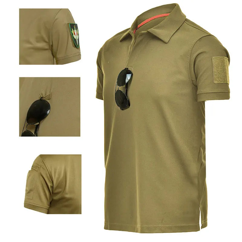 Tactical T-shirt Combat T Shirt Quick Dry Tees Men's Outdoor Hunting Camping Hiking O-Neck Lapel Short Sleeve