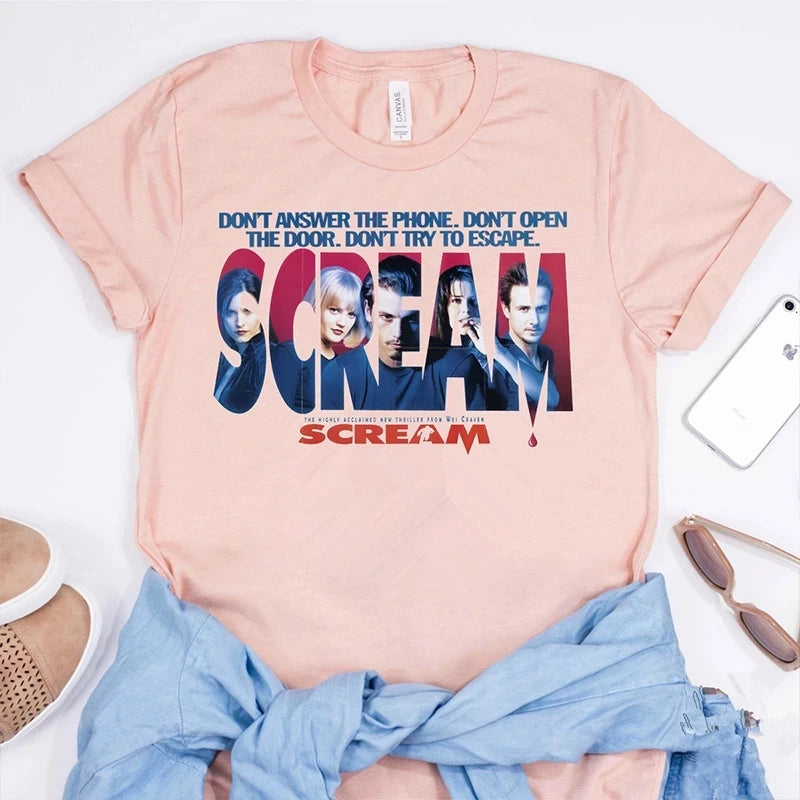 Scream Movie T-shirt Women Retro 90s Cult Horror Friends T Shirts Aesthetic Vintage Shirts Gothic Style Tees Tops