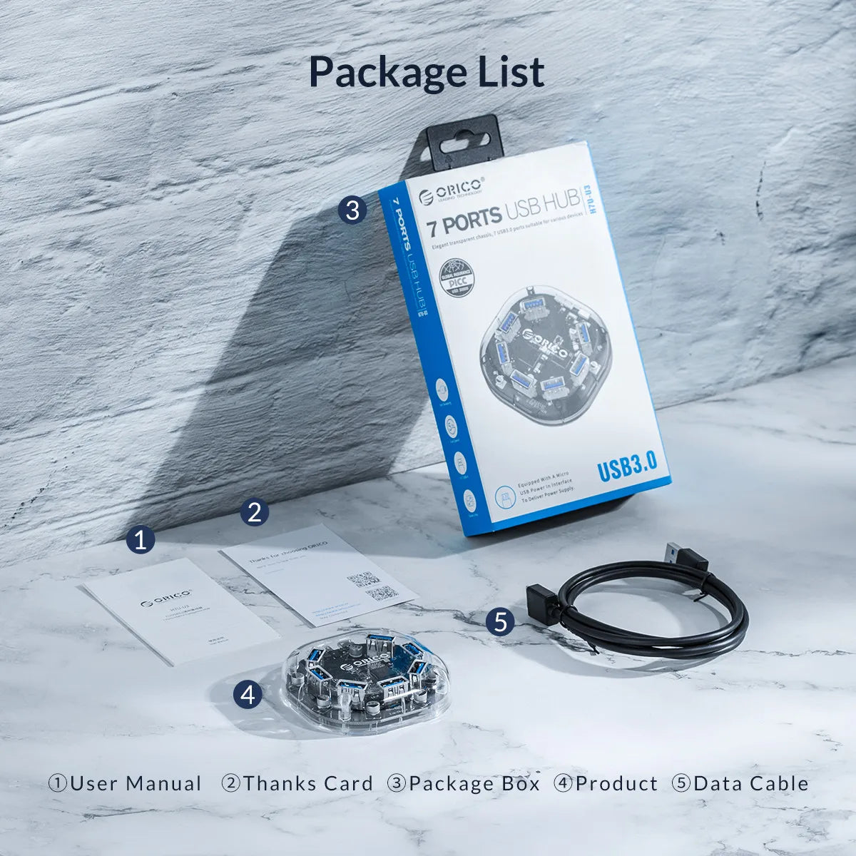 ORICO Transparent Series USB HUB Multi 4 7 Port High Speed USB3.0 Splitter With Micro USB Power Port  For Laptop PC OTG Adapter