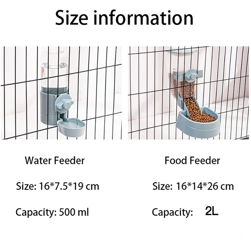 Automatic Pet Feeder Cage Hanging Bowl Water Bottle Food Container Dispenser For Puppy Cats Rabbit Birds Pet Feeding Product