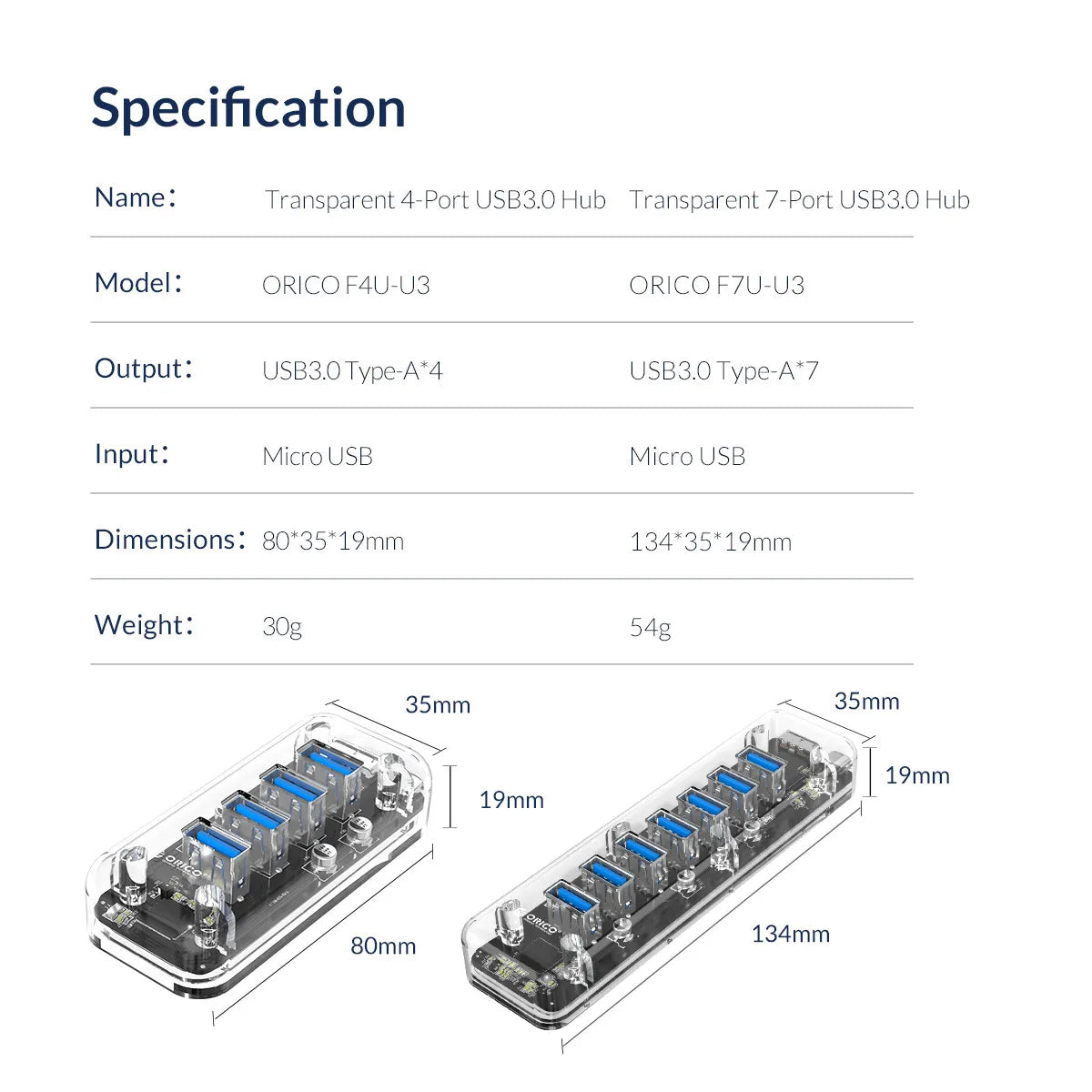 ORICO 4/7 Port USB 3.0 Hub Dual Power Supply Splitter Adapter OTG USB C Charger Hub Powered PC Computer Peripherals Accessories