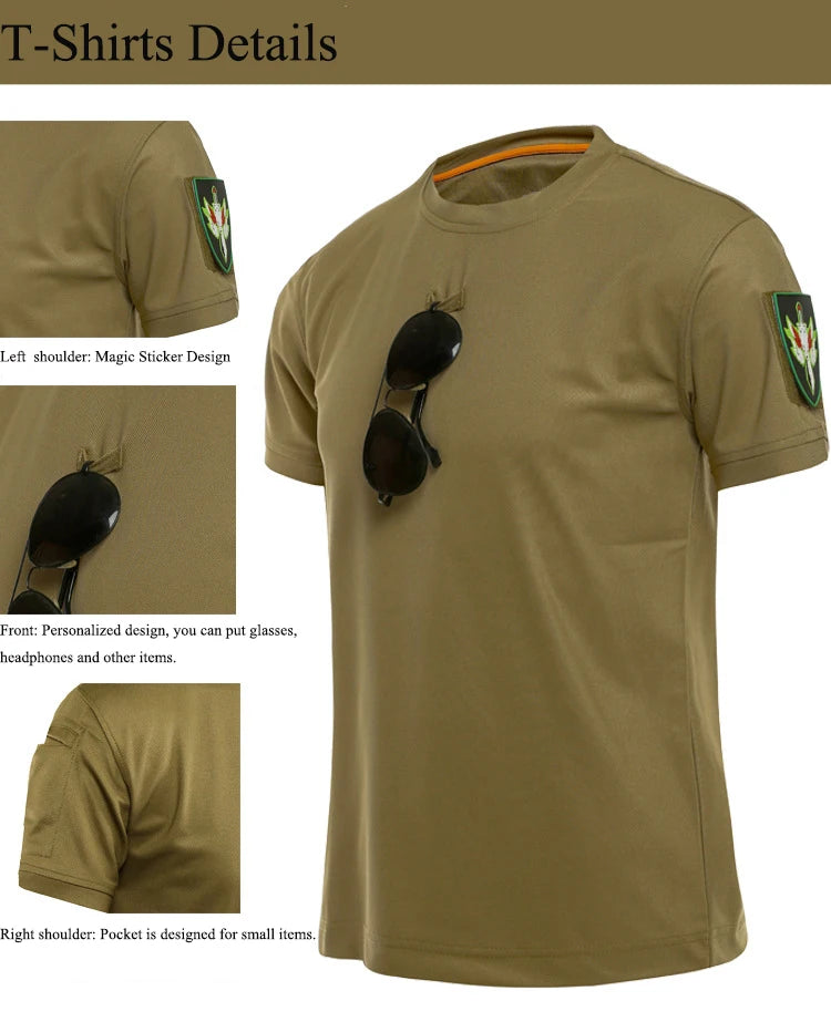 Tactical T-shirt Combat T Shirt Quick Dry Tees Men's Outdoor Hunting Camping Hiking O-Neck Lapel Short Sleeve