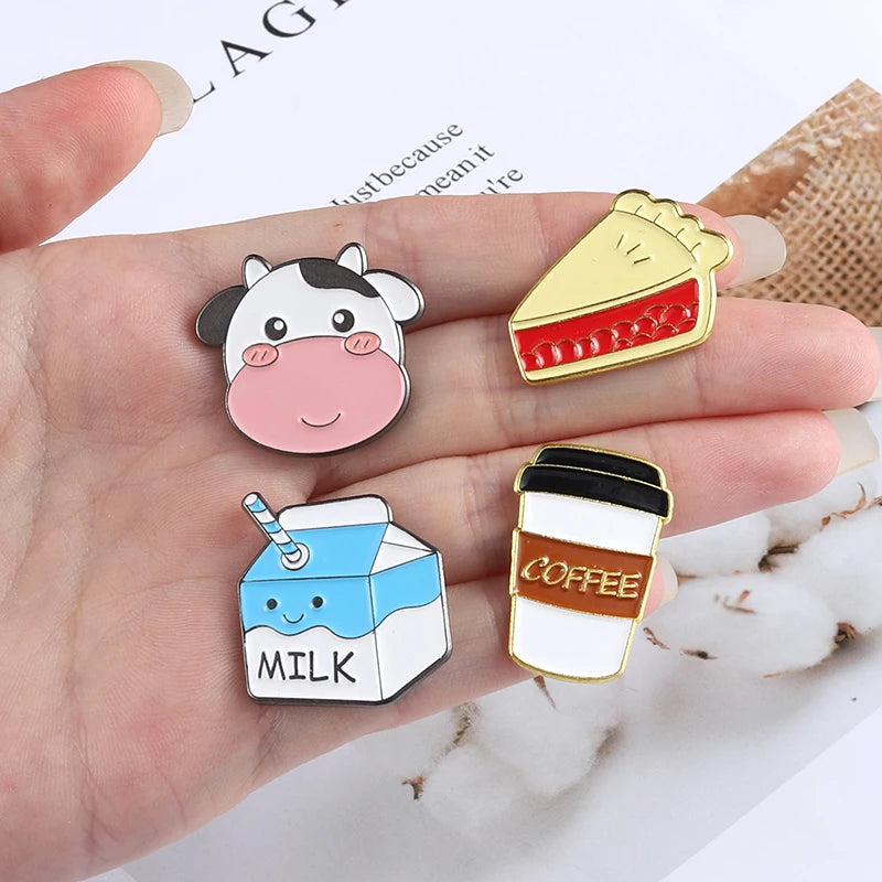 pins Wholesale Pizza Enamel Pin Coffee Brooches Food Badges Beer Milk Cake Cow Jewelry Hat Bag Accessories Women Girl Jewelry