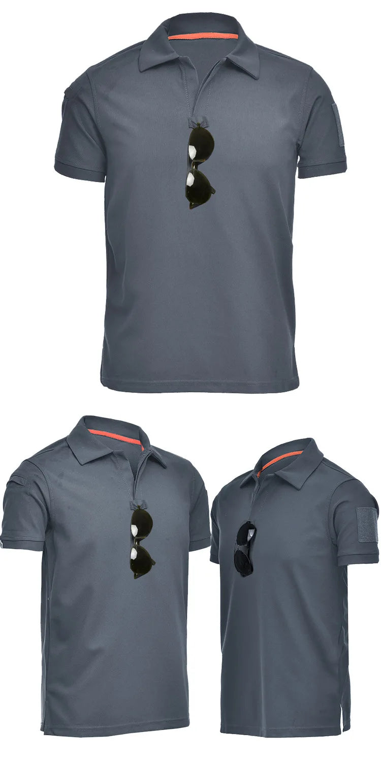 Tactical T-shirt Combat T Shirt Quick Dry Tees Men's Outdoor Hunting Camping Hiking O-Neck Lapel Short Sleeve