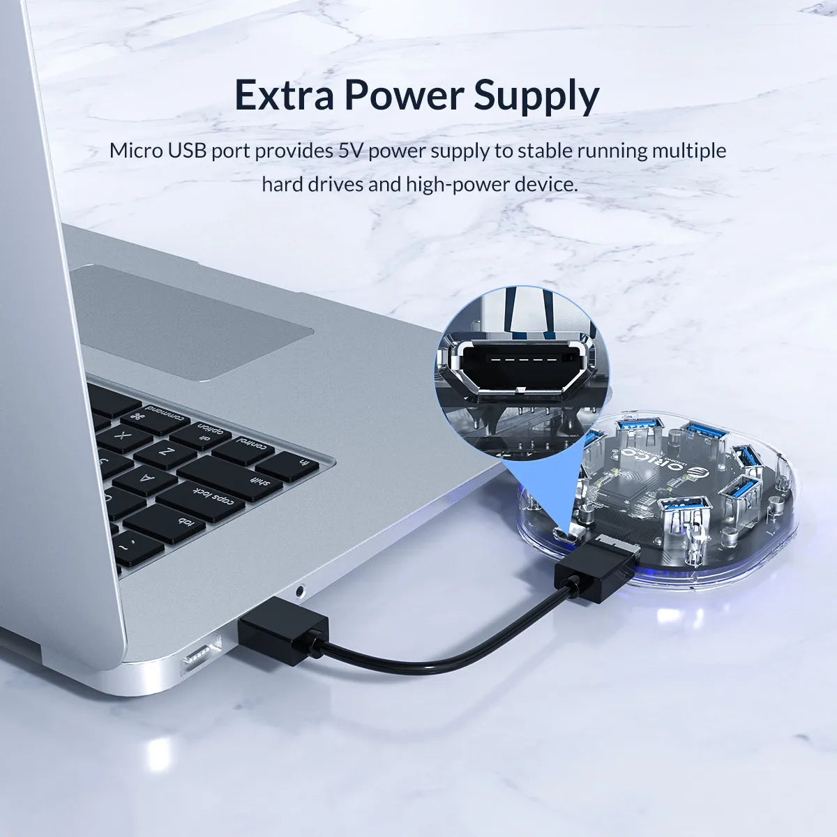 ORICO Transparent Series USB HUB Multi 4 7 Port High Speed USB3.0 Splitter With Micro USB Power Port For Laptop PC OTG Adapter